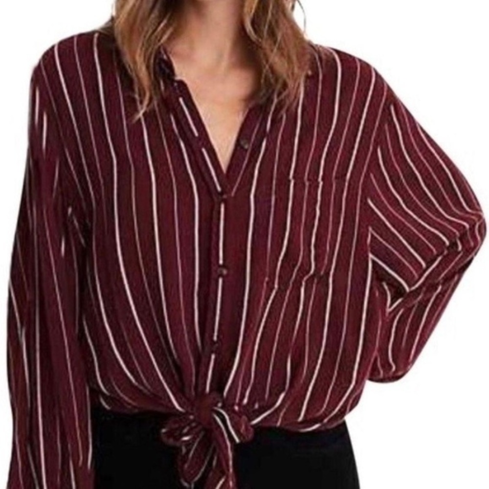 American Eagle Striped Button Down with Tie Front​​